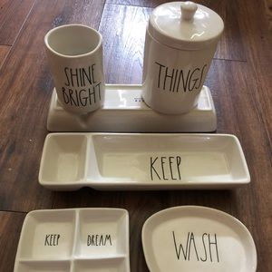 Rae Dunn Bathroom set and make up Holder